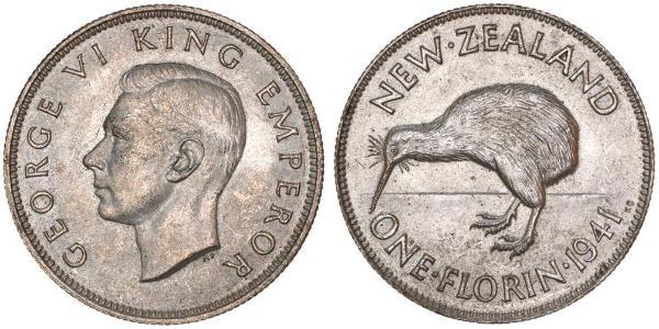 1 Florin Nueva Zelanda Plata Jorge VI (1895-1952)