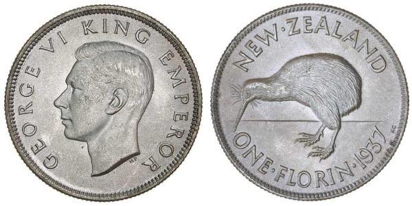 1 Florin Nueva Zelanda Plata Jorge VI (1895-1952)