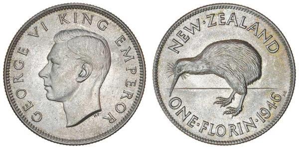 1 Florin Nueva Zelanda Plata Jorge VI (1895-1952)