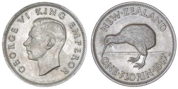 1 Florin Nueva Zelanda Plata Jorge VI (1895-1952)