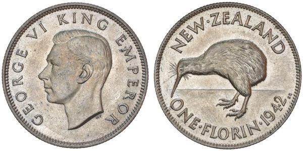 1 Florin Nueva Zelanda Plata Jorge VI (1895-1952)