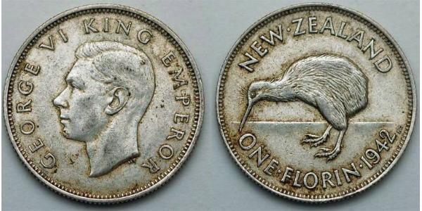1 Florin Nueva Zelanda Plata Jorge VI (1895-1952)