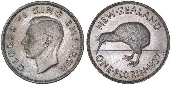 1 Florin Nueva Zelanda Plata Jorge VI (1895-1952)