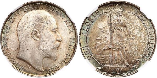 1 Florin Reino Unido de Gran Bretaña e Irlanda (1801-1922) Plata Eduardo VII (1841-1910)