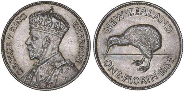 1 Florin Neuseeland Silber George V (1865-1936)