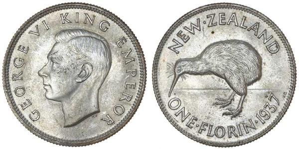 1 Florin Neuseeland Silber Georg VI (1895-1952)