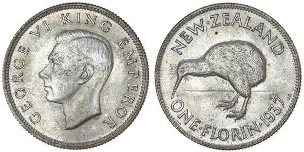 1 Florin Neuseeland Silber Georg VI (1895-1952)