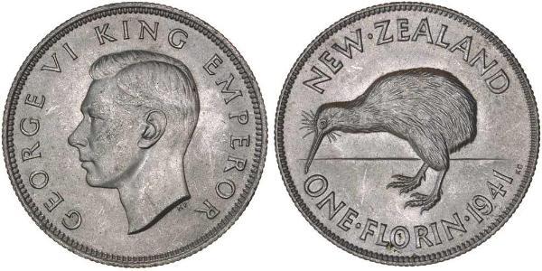 1 Florin Neuseeland Silber Georg VI (1895-1952)
