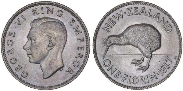 1 Florin Neuseeland Silber Georg VI (1895-1952)