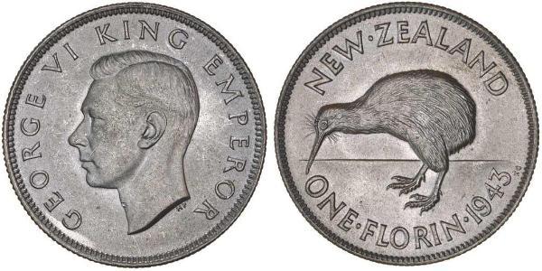 1 Florin Neuseeland Silber Georg VI (1895-1952)