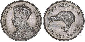 1 Florin New Zealand Silver George V of the United Kingdom (1865-1936)