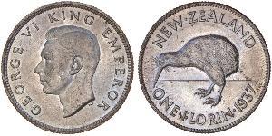 1 Florin New Zealand Silver George VI (1895-1952)