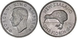 1 Florin New Zealand Silver George VI (1895-1952)