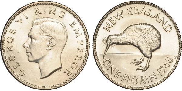 1 Florin New Zealand Silver George VI (1895-1952)