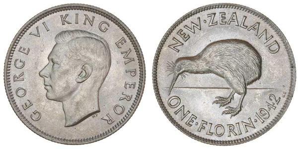 1 Florin New Zealand Silver George VI (1895-1952)