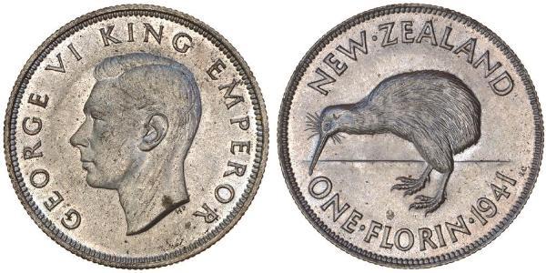 1 Florin New Zealand Silver George VI (1895-1952)