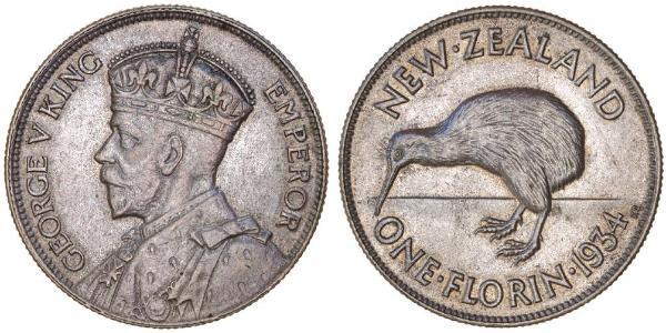 1 Florin New Zealand Silver George V of the United Kingdom (1865-1936)