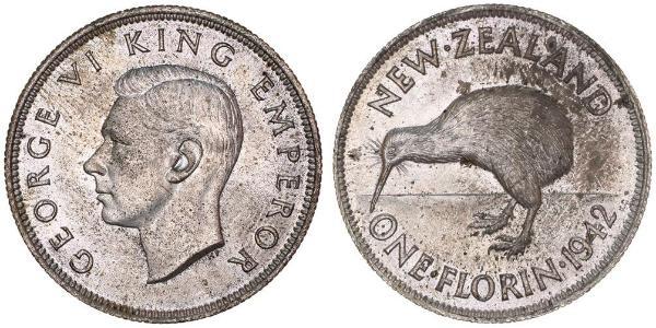 1 Florin New Zealand Silver George VI (1895-1952)