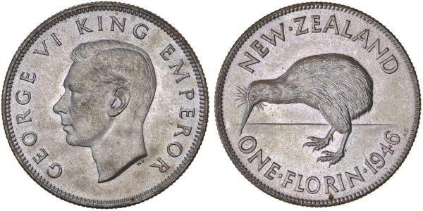 1 Florin New Zealand Silver George VI (1895-1952)