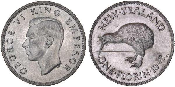 1 Florin New Zealand Silver George VI (1895-1952)