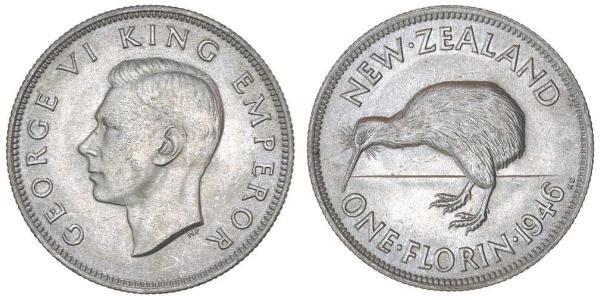 1 Florin New Zealand Silver George VI (1895-1952)