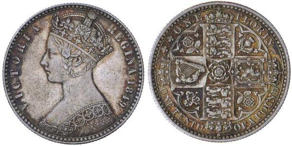 1 Florin 大不列颠及爱尔兰联合王国 (1801 - 1922) 銀 维多利亚 (英国君主)