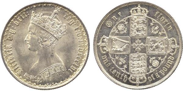 1 Florin 大不列颠及爱尔兰联合王国 (1801 - 1922) 銀 维多利亚 (英国君主)