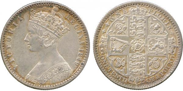 1 Florin 大不列颠及爱尔兰联合王国 (1801 - 1922) 銀 维多利亚 (英国君主)