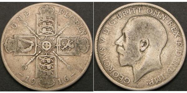 1 Florin 大不列颠及爱尔兰联合王国 (1801 - 1922) 銀 乔治五世  (1865-1936)