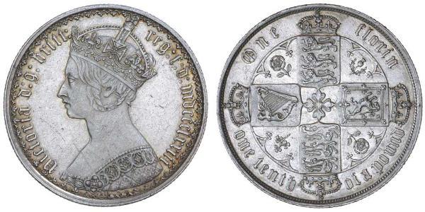 1 Florin 大不列颠及爱尔兰联合王国 (1801 - 1922) 銀 维多利亚 (英国君主)