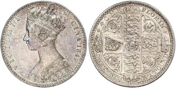 1 Florin 大不列颠及爱尔兰联合王国 (1801 - 1922) 銀 维多利亚 (英国君主)