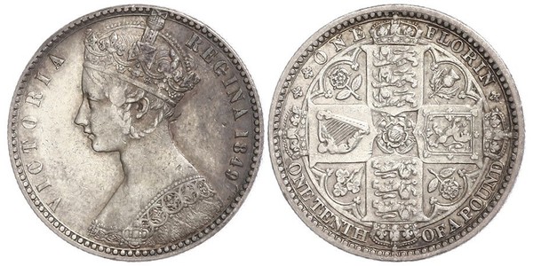 1 Florin 大不列颠及爱尔兰联合王国 (1801 - 1922) 銀 维多利亚 (英国君主)