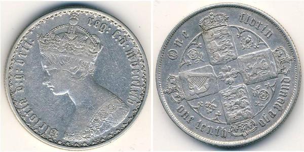 1 Florin 大不列颠及爱尔兰联合王国 (1801 - 1922) 銀 维多利亚 (英国君主)