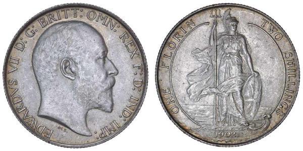 1 Florin 大不列颠及爱尔兰联合王国 (1801 - 1922) 銀 爱德华七世 (1841-1910)
