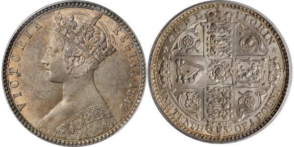 1 Florin 大不列颠及爱尔兰联合王国 (1801 - 1922) 銀 维多利亚 (英国君主)