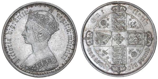 1 Florin 大不列颠及爱尔兰联合王国 (1801 - 1922) 銀 维多利亚 (英国君主)