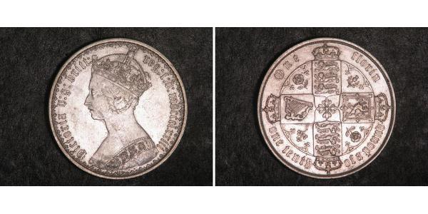 1 Florin 大不列颠及爱尔兰联合王国 (1801 - 1922) 銀 维多利亚 (英国君主)