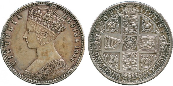 1 Florin 大不列颠及爱尔兰联合王国 (1801 - 1922) 銀 维多利亚 (英国君主)