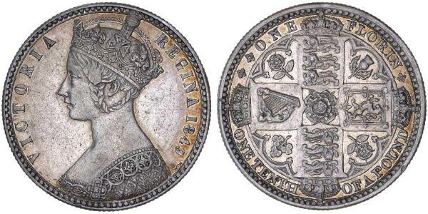 1 Florin 大不列颠及爱尔兰联合王国 (1801 - 1922) 銀 维多利亚 (英国君主)