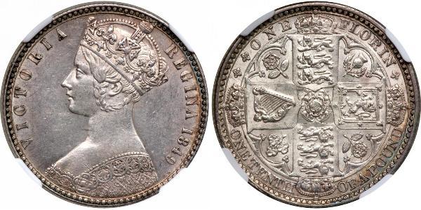 1 Florin 大不列颠及爱尔兰联合王国 (1801 - 1922) 銀 维多利亚 (英国君主)