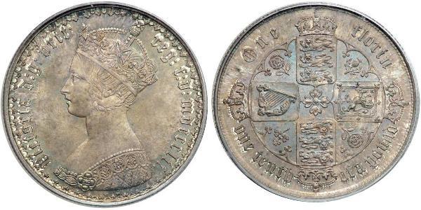 1 Florin 大不列颠及爱尔兰联合王国 (1801 - 1922) 銀 维多利亚 (英国君主)