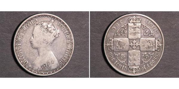 1 Florin 大不列颠及爱尔兰联合王国 (1801 - 1922) 銀 维多利亚 (英国君主)