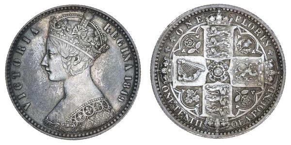 1 Florin 大不列颠及爱尔兰联合王国 (1801 - 1922) 銀 维多利亚 (英国君主)