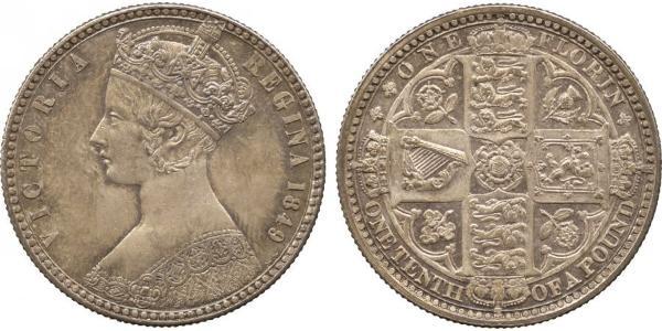 1 Florin 大不列颠及爱尔兰联合王国 (1801 - 1922) 銀 维多利亚 (英国君主)