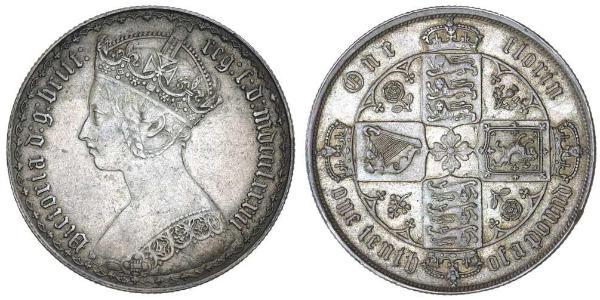 1 Florin 大不列颠及爱尔兰联合王国 (1801 - 1922) 銀 维多利亚 (英国君主)