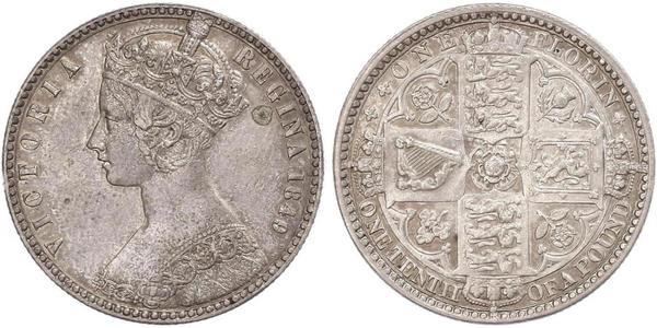 1 Florin 大不列颠及爱尔兰联合王国 (1801 - 1922) 銀 维多利亚 (英国君主)