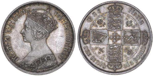 1 Florin 大不列颠及爱尔兰联合王国 (1801 - 1922) 銀 维多利亚 (英国君主)