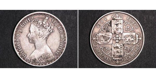 1 Florin 大不列颠及爱尔兰联合王国 (1801 - 1922) 銀 维多利亚 (英国君主)