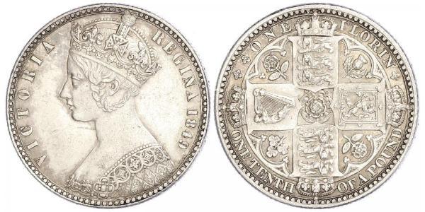 1 Florin 大不列颠及爱尔兰联合王国 (1801 - 1922) 銀 维多利亚 (英国君主)