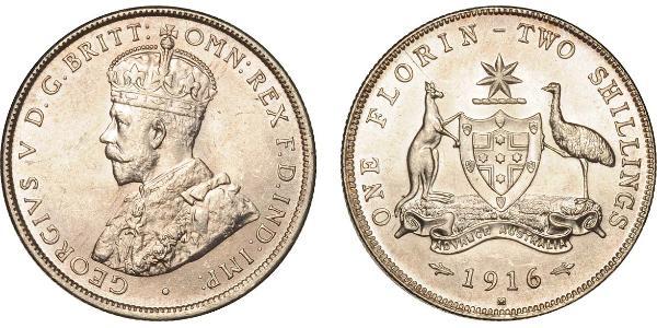 1 Florin / 2 Shilling Ôstralie (1788 - 1939) Argent George V (1865-1936)